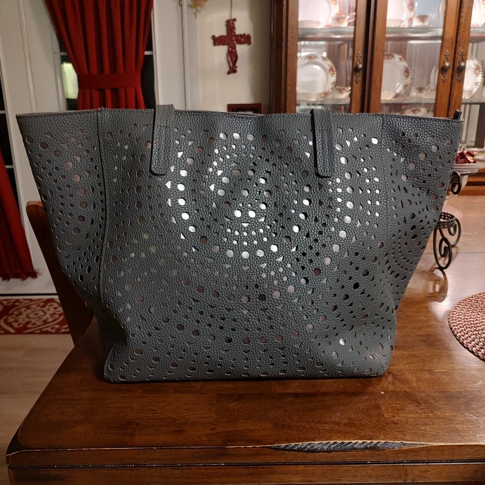 Gray Large Laser-Cut Tote Bag